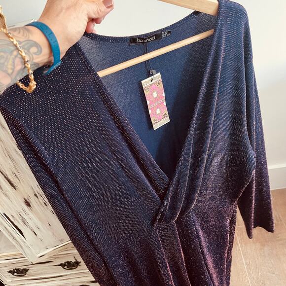 NWT BOOHOO Women's Long Sleeves Wide Legs Metallic Jumpsuit Size 18 - Picture 7 of 12